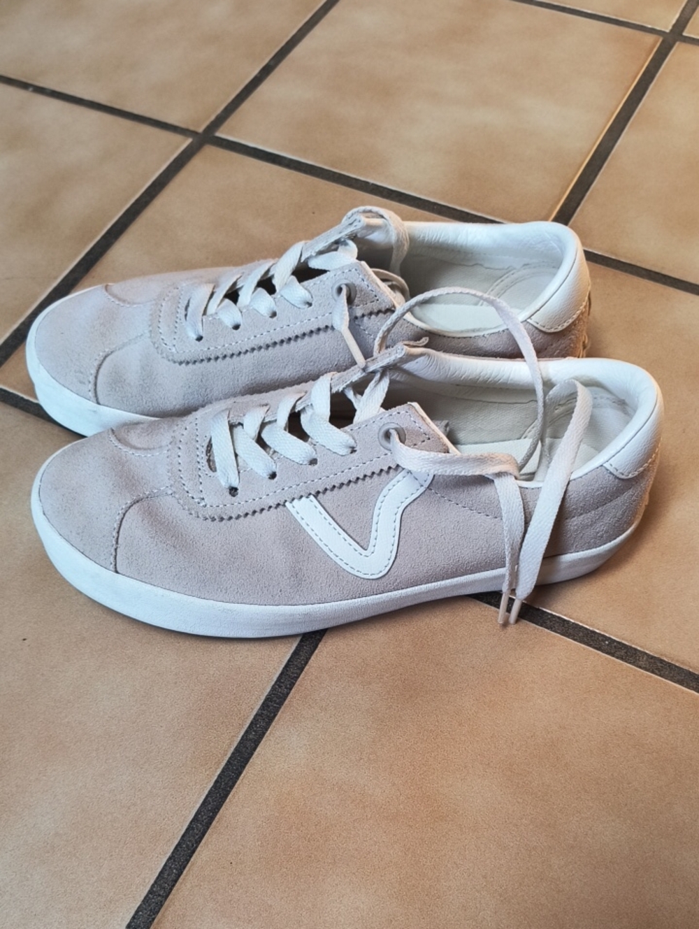 Suede Lace-Up Sneakers in Light Taupe By Vans Off The Wall